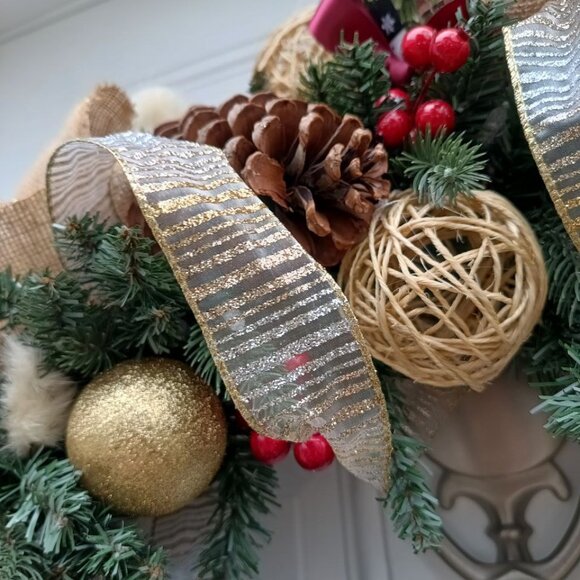 Rustic-glam, handmade 29 in multi-color Christmas wreath! - Picture 2 of 6